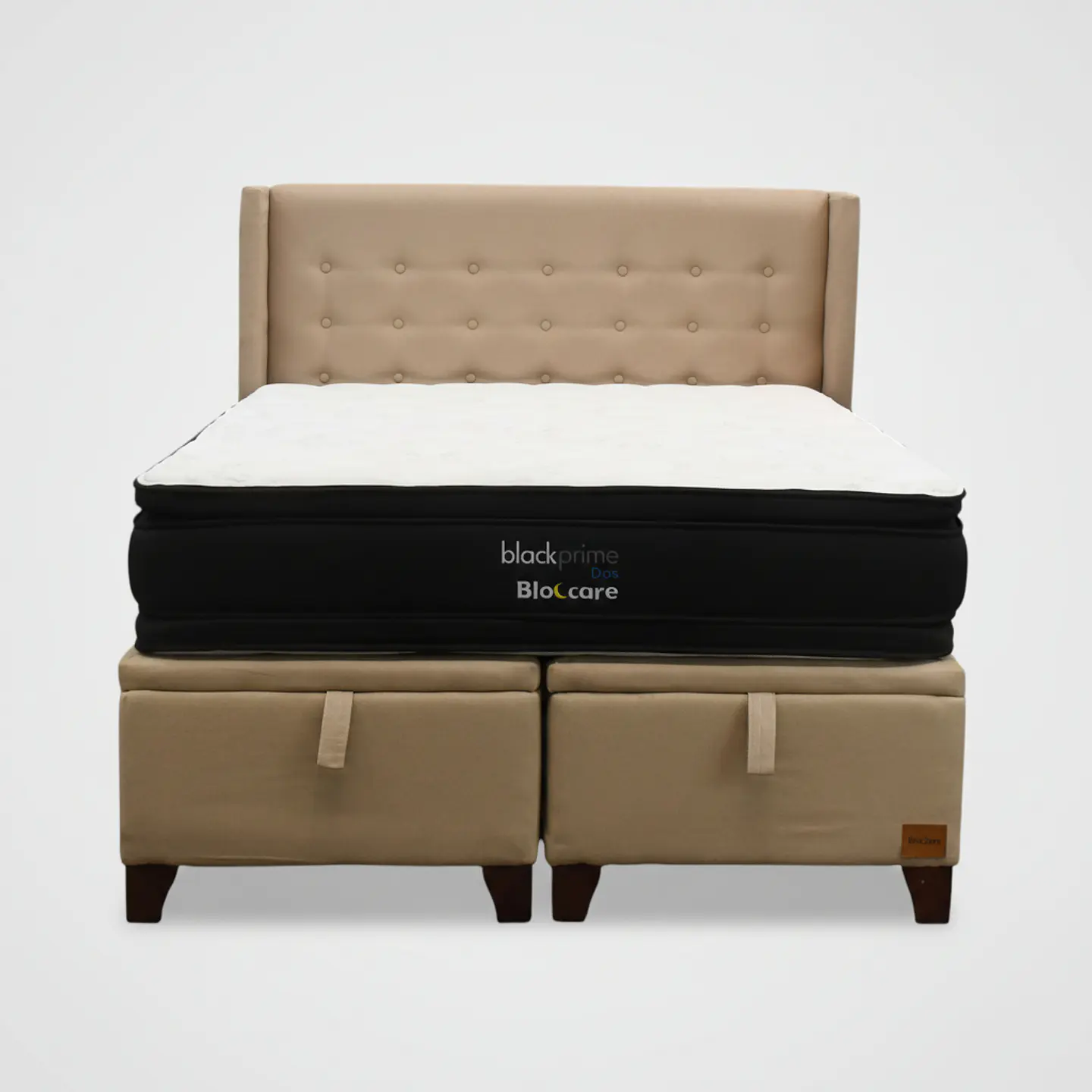 Cama Baul 2 Plazas + Colchon Black Prime - Modelo Dos + Respaldo / Con Patas (Beige) 5