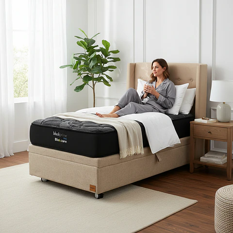 Cama Baul 1 Plaza + Colchon Black Prime - Modelo Uno + Respaldo / Ruedas A Eleccion (Beige)