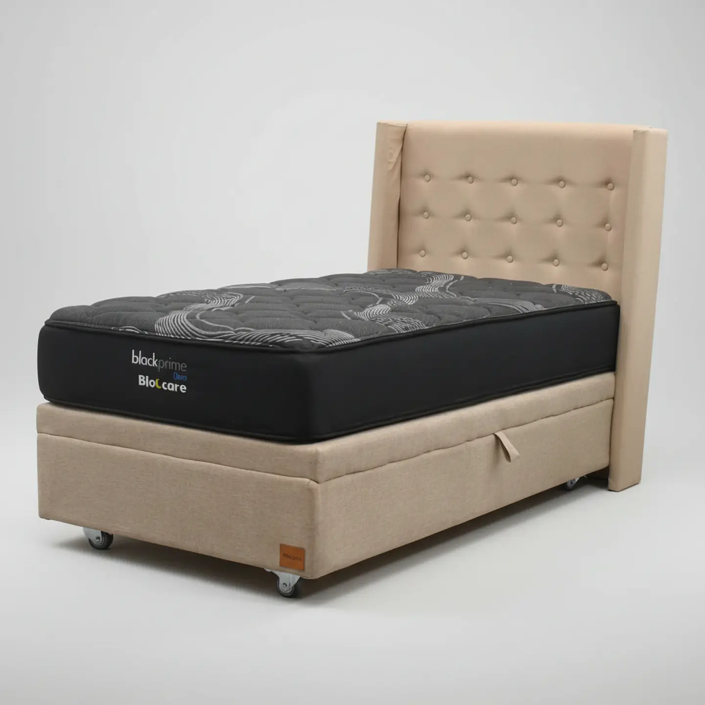 Cama Baul 1 Plaza + Colchon Black Prime - Modelo Uno + Respaldo / Ruedas A Eleccion (Beige) 8