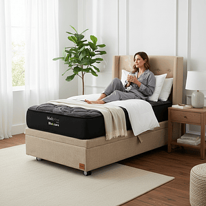 Cama Baul 1.5 Plaza + Colchon Black Prime - Modelo Uno + Respaldo / Ruedas A Eleccion (Beige)