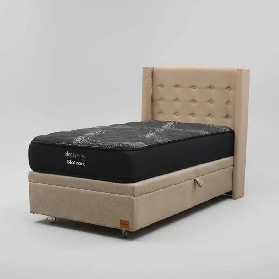 Cama Baul 1.5 Plaza + Colchon Black Prime - Modelo Uno + Respaldo / Ruedas A Eleccion (Beige) 5
