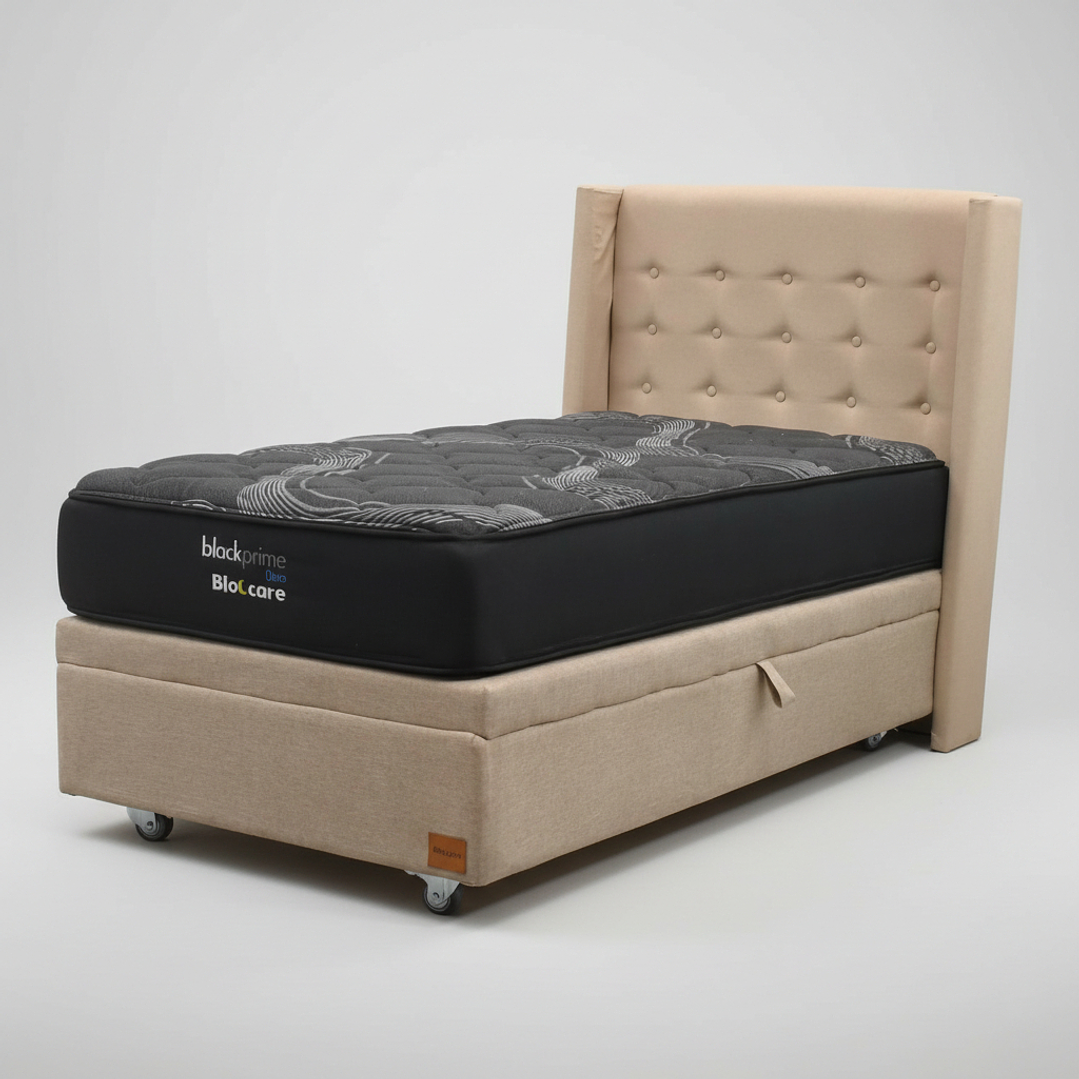 Cama Baul 1.5 Plaza + Colchon Black Prime - Modelo Uno + Respaldo / Ruedas A Eleccion (Beige) 8