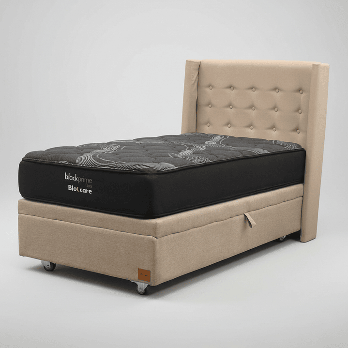Cama Baul 1.5 Plaza + Colchon Black Prime - Modelo Uno + Respaldo / Ruedas A Eleccion (Beige) 8