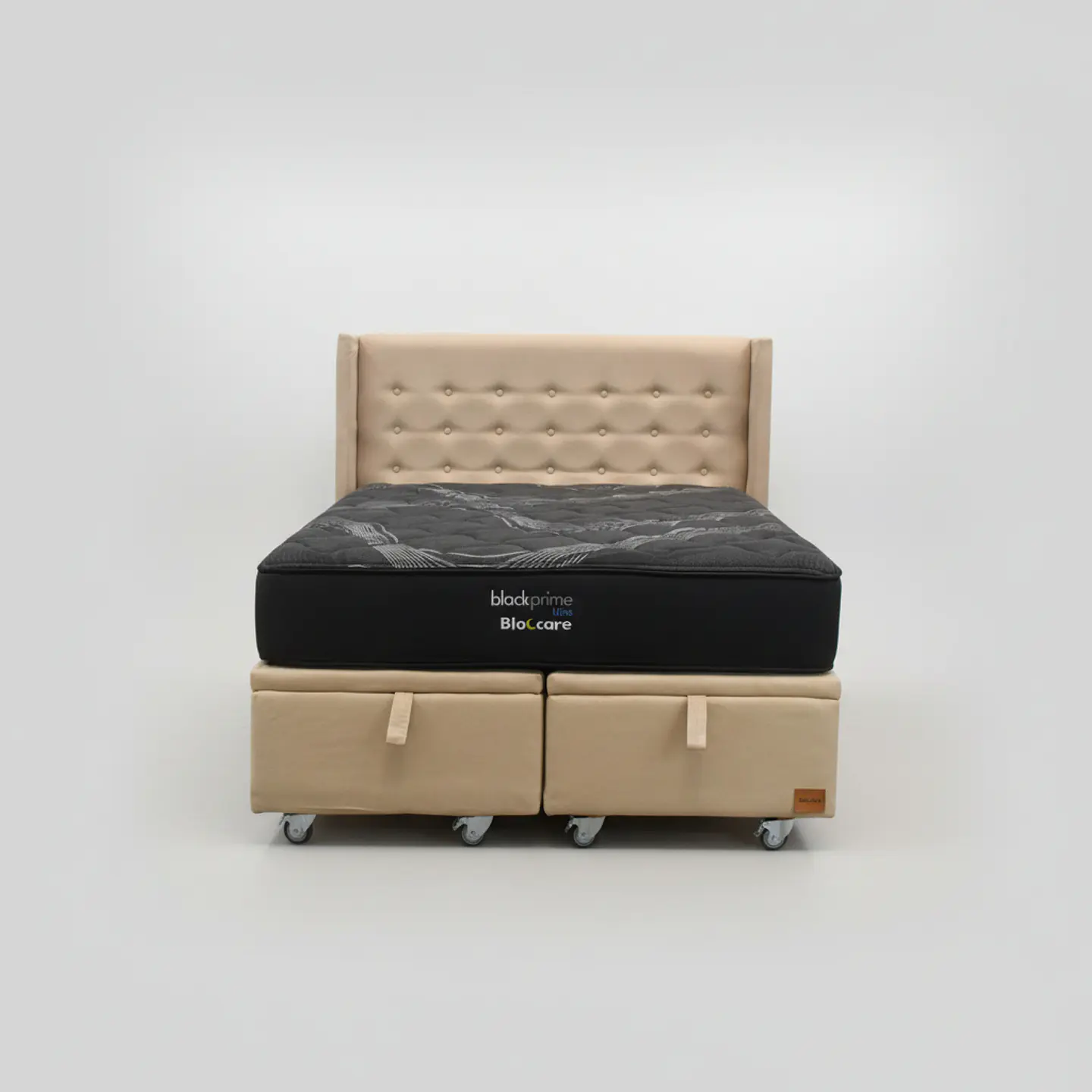 Cama Baul 2 Plazas + Colchon Black Prime - Modelo Uno + Respaldo / Ruedas A Eleccion (Beige) 5