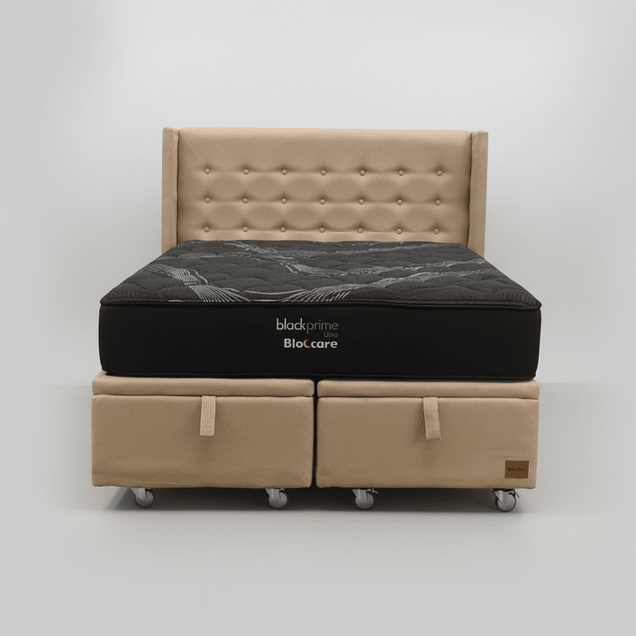 Cama Baul 2 Plazas + Colchon Black Prime - Modelo Uno + Respaldo / Ruedas A Eleccion (Beige) 8