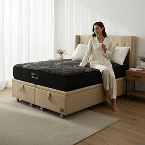 Cama Baul Super King + Colchon Black Prime - Modelo Uno + Respaldo / Ruedas A Eleccion (Beige)