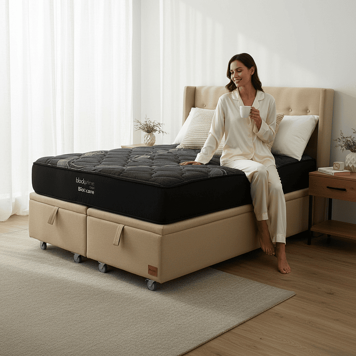 Cama Baul Super King + Colchon Black Prime - Modelo Uno + Respaldo / Ruedas A Eleccion (Beige) 1