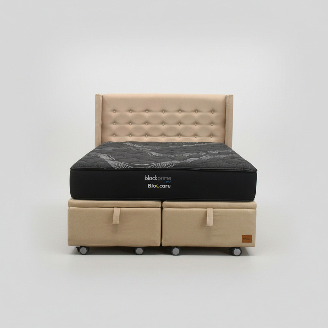 Cama Baul Super King + Colchon Black Prime - Modelo Uno + Respaldo / Ruedas A Eleccion (Beige) 2