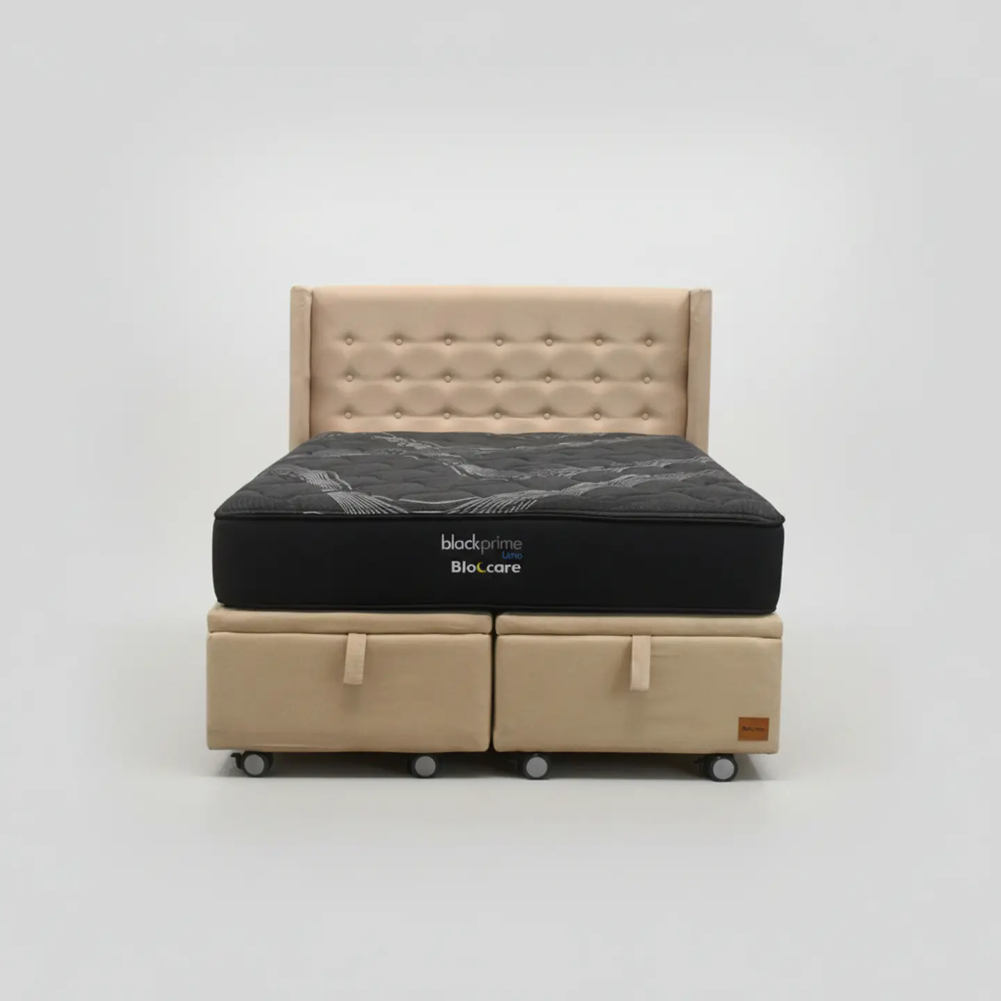 Cama Baul Super King + Colchon Black Prime - Modelo Uno + Respaldo / Ruedas A Eleccion (Beige) 2
