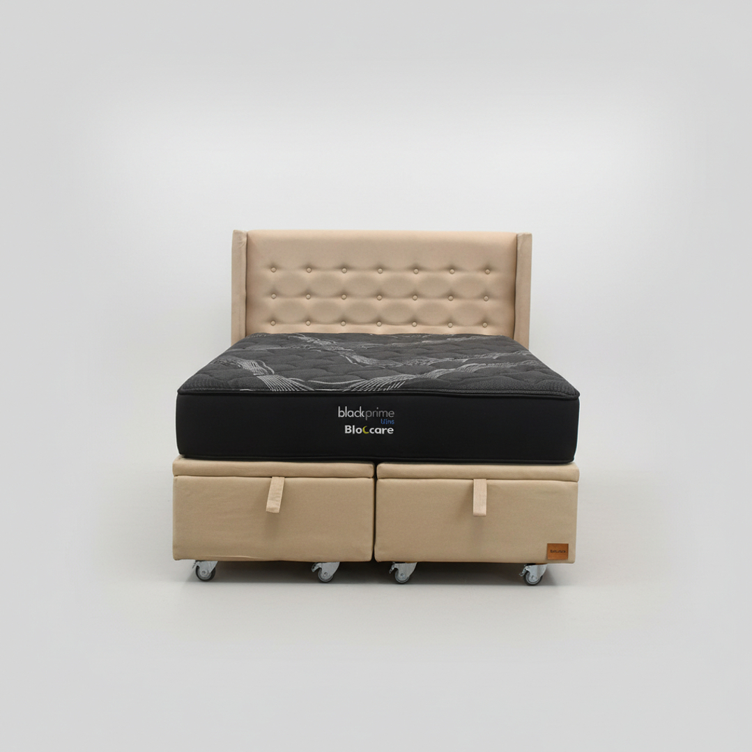 Cama Baul Super King + Colchon Black Prime - Modelo Uno + Respaldo / Ruedas A Eleccion (Beige) 5