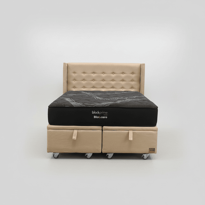 Cama Baul Super King + Colchon Black Prime - Modelo Uno + Respaldo / Ruedas A Eleccion (Beige) 5