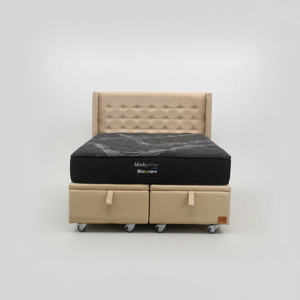 Cama Baul Super King + Colchon Black Prime - Modelo Uno + Respaldo / Ruedas A Eleccion (Beige) 5