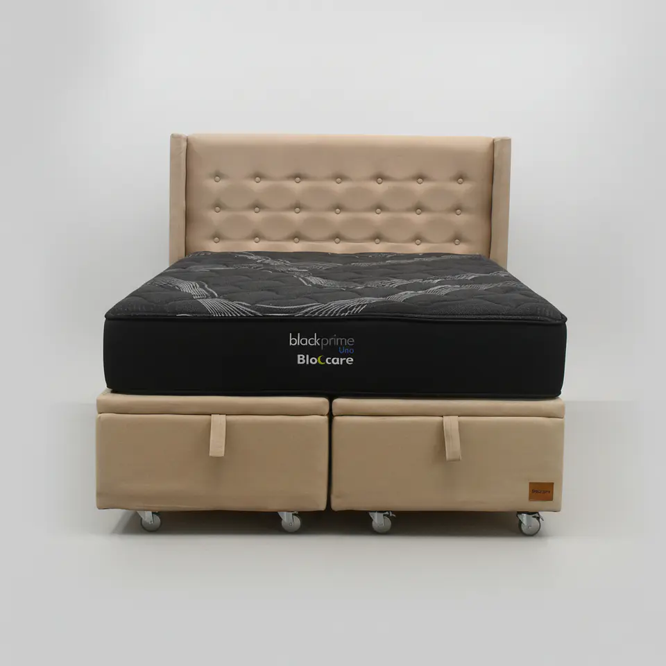 Cama Baul Super King + Colchon Black Prime - Modelo Uno + Respaldo / Ruedas A Eleccion (Beige) 8