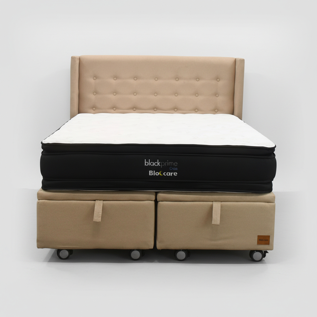 Cama Baul 2 Plazas + Colchon Black Prime - Modelo Dos + Respaldo / Ruedas A Eleccion (Beige) 2