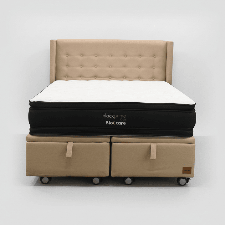 Cama Baul 2 Plazas + Colchon Black Prime - Modelo Dos + Respaldo / Ruedas A Eleccion (Beige) 2