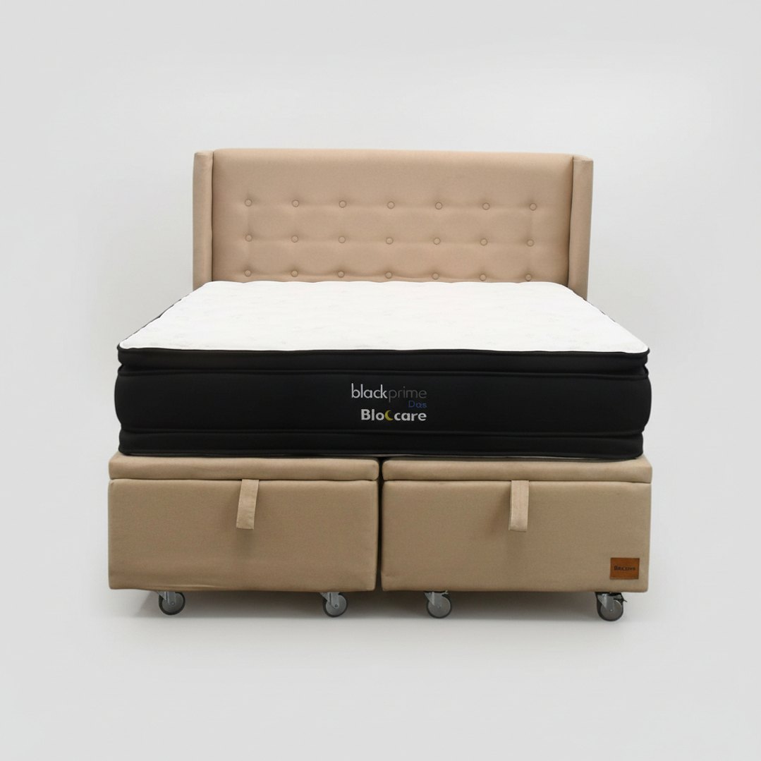 Cama Baul 2 Plazas + Colchon Black Prime - Modelo Dos + Respaldo / Ruedas A Eleccion (Beige) 5