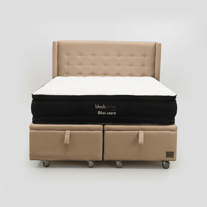 Cama Baul 2 Plazas + Colchon Black Prime - Modelo Dos + Respaldo / Ruedas A Eleccion (Beige) 5