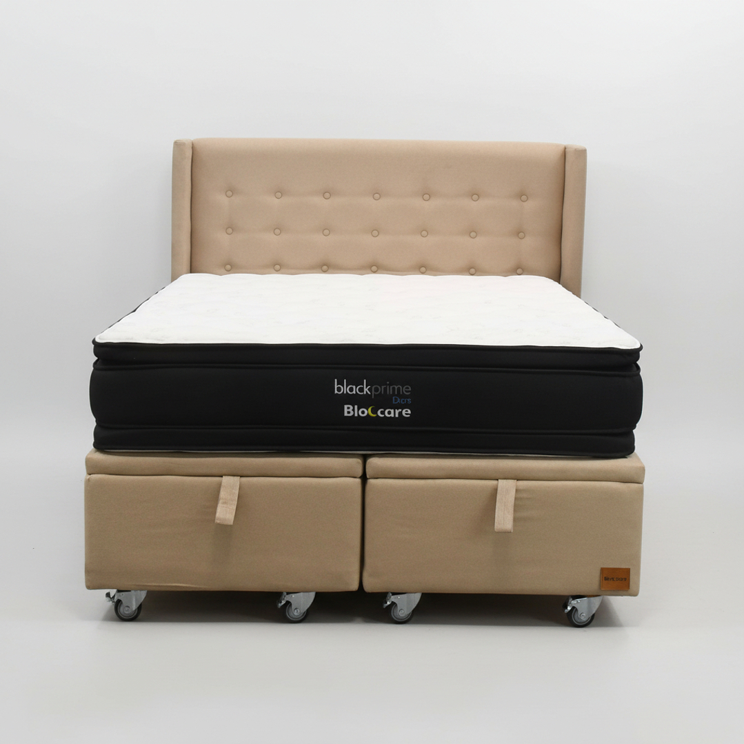 Cama Baul 2 Plazas + Colchon Black Prime - Modelo Dos + Respaldo / Ruedas A Eleccion (Beige) 8
