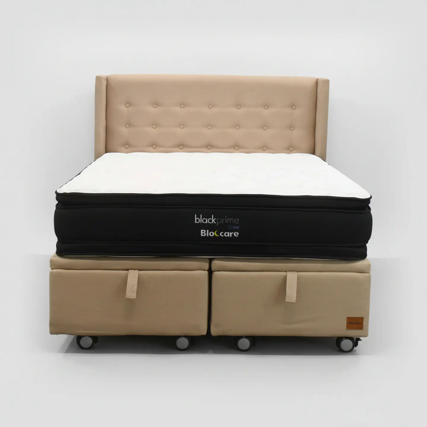 Cama Baul King + Colchon Black Prime - Modelo Dos + Respaldo / Ruedas A Eleccion (Beige) 2