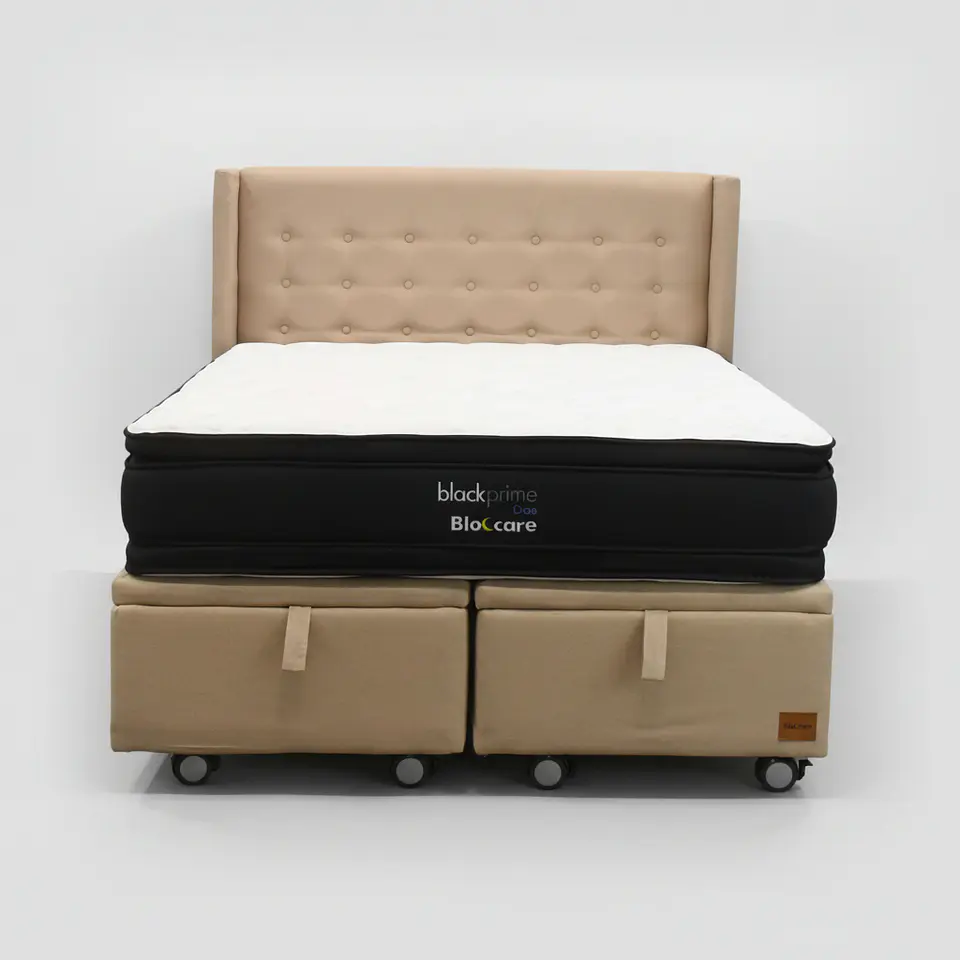 Cama Baul King + Colchon Black Prime - Modelo Dos + Respaldo / Ruedas A Eleccion (Beige) 2
