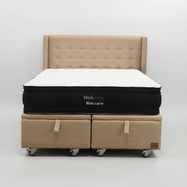 Cama Baul Super King + Colchon Black Prime - Modelo Dos + Respaldo / Ruedas A Eleccion (Beige) 8