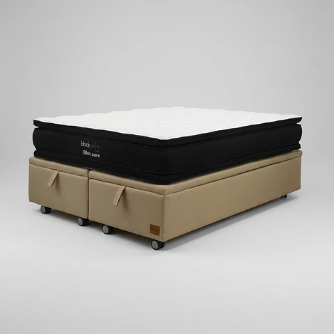 Cama Baul 2 Plaza + Colchon Black Prime - Modelo Dos / Ruedas A Eleccion (Beige)