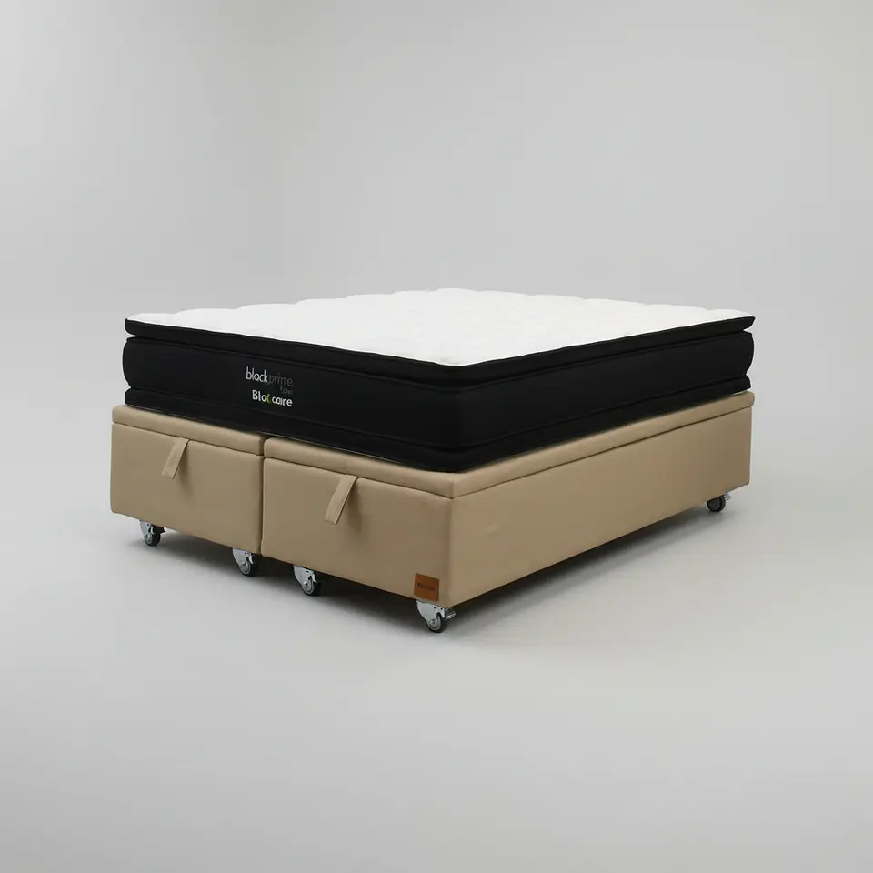 Cama Baul 2 Plaza + Colchon Black Prime - Modelo Dos / Ruedas A Eleccion (Beige) 8