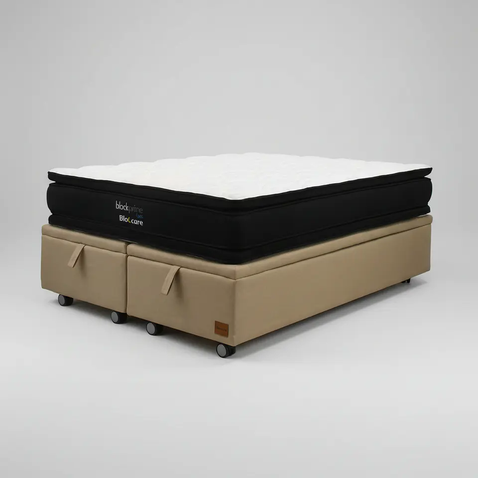 Cama Baul Super King + Colchon Black Prime - Modelo Dos / Ruedas A Eleccion (Beige) 2