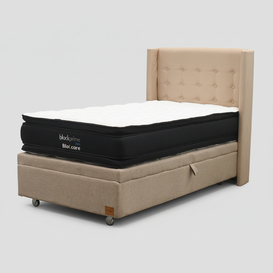 Cama Baul 1.5 Plaza + Colchon Black Prime - Modelo Dos + Respaldo / Ruedas A Eleccion (Beige) 5