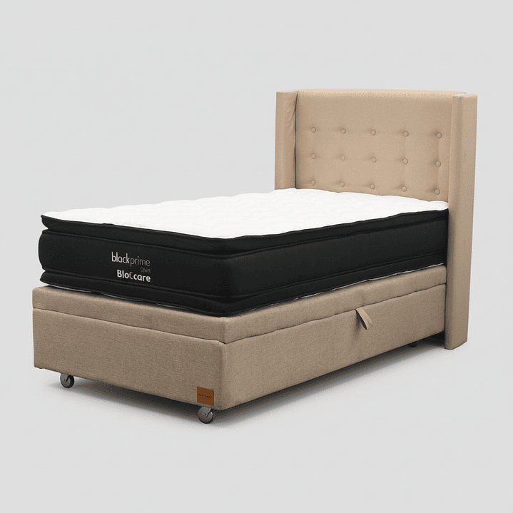 Cama Baul 1.5 Plaza + Colchon Black Prime - Modelo Dos + Respaldo / Ruedas A Eleccion (Beige) 5
