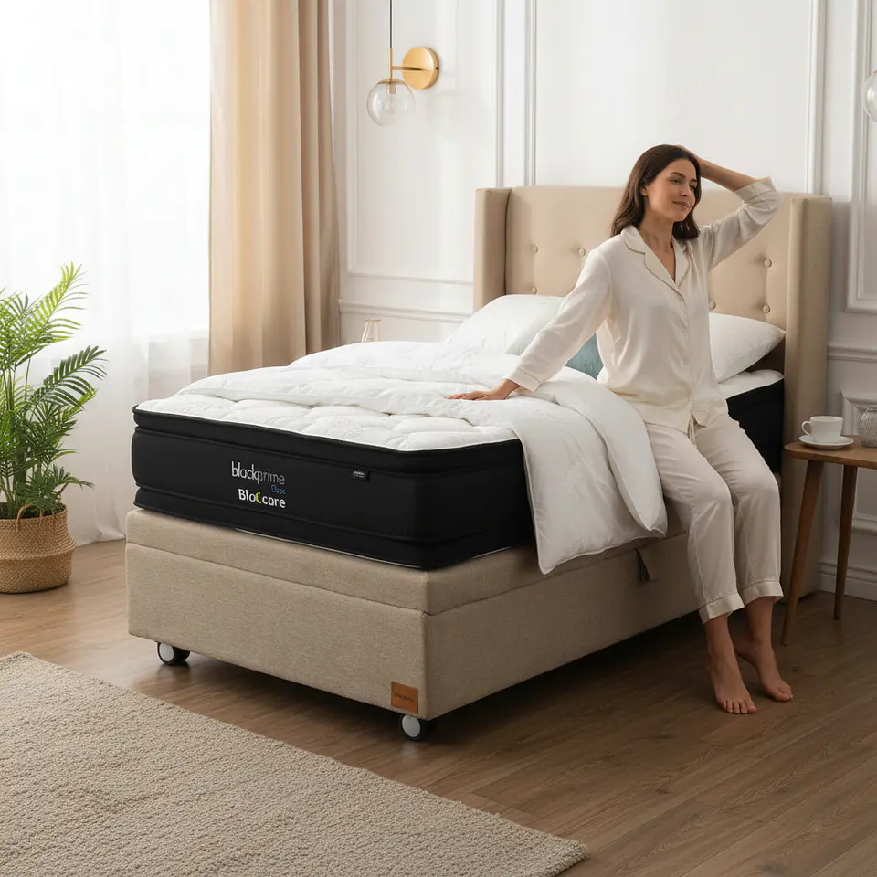 Cama Baul 1.5 Plaza + Colchon Black Prime - Modelo Dos + Respaldo / Ruedas A Eleccion (Beige) 4