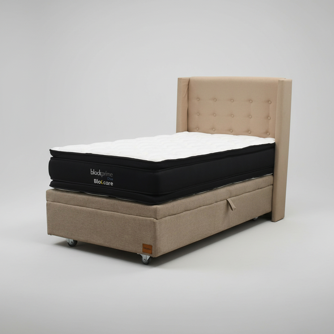 Cama Baul 1.5 Plaza + Colchon Black Prime - Modelo Dos + Respaldo / Ruedas A Eleccion (Beige) 8