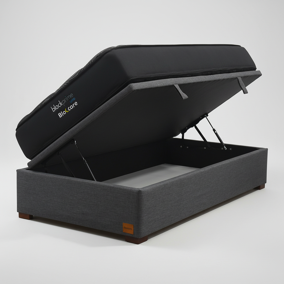 Cama Baul 1 Plaza + Colchon Black Prime - Modelo Uno / Con Patas De Madera  2
