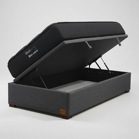 Cama Baul 1 Plaza + Colchon Black Prime - Modelo Uno / Con Patas De Madera 