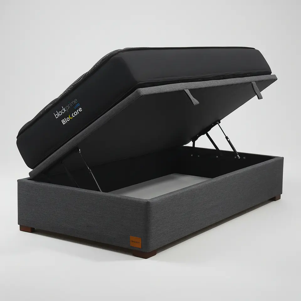 Cama Baul 1 Plaza + Colchon Black Prime - Modelo Uno / Con Patas De Madera  2