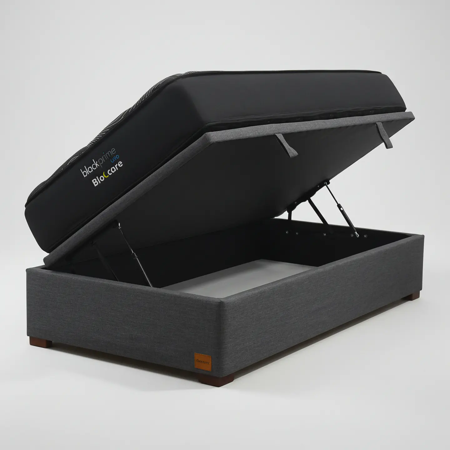 Cama Baul 1.5 Plaza + Colchon Black Prime - Modelo Uno / Con Patas De Madera (Gris) 2