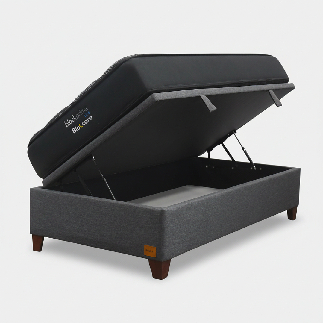 Cama Baul 1.5 Plaza + Colchon Black Prime - Modelo Uno / Con Patas De Madera  5