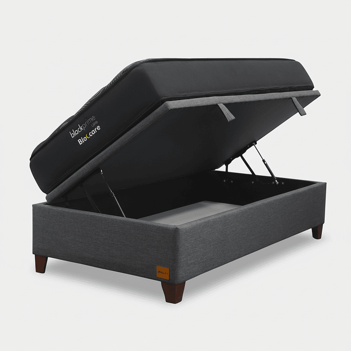 Cama Baul 1.5 Plaza + Colchon Black Prime - Modelo Uno / Con Patas De Madera  5