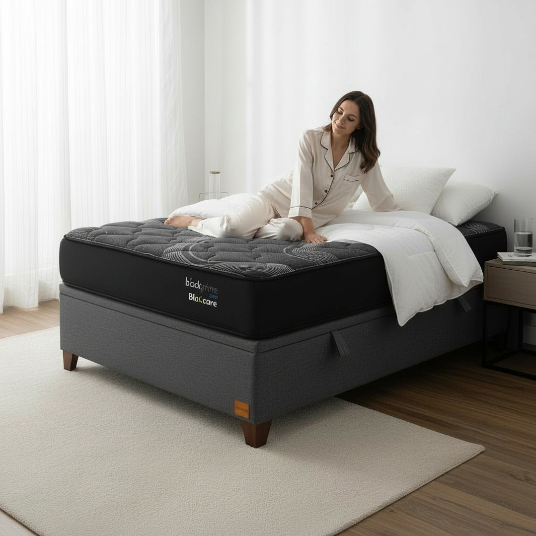 Cama Baul 1.5 Plaza + Colchon Black Prime - Modelo Uno / Con Patas De Madera  4