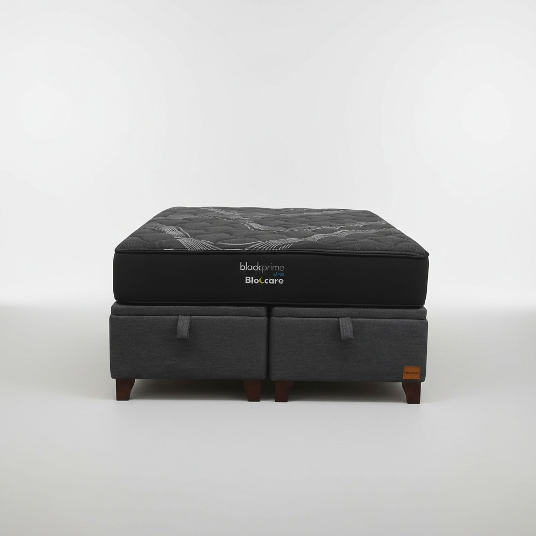 Cama Baul 2 Plazas + Colchon Black Prime - Modelo Uno / Con Patas De Madera  5