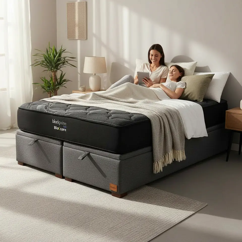Cama Baul King + Colchon Black Prime - Modelo Uno / Con Patas De Madera  5