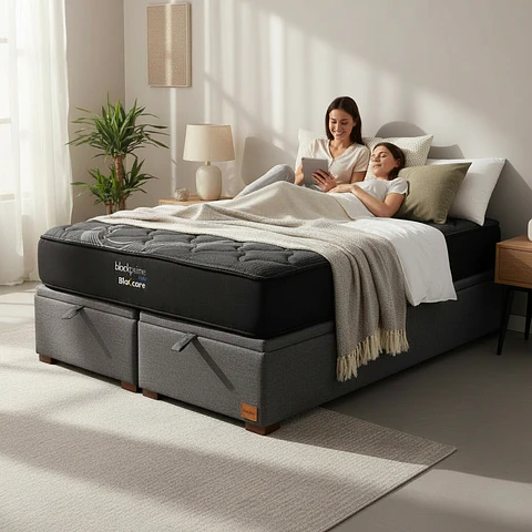 Cama Baul Super King + Colchon Black Prime - Modelo Uno / Con Patas De Madera 