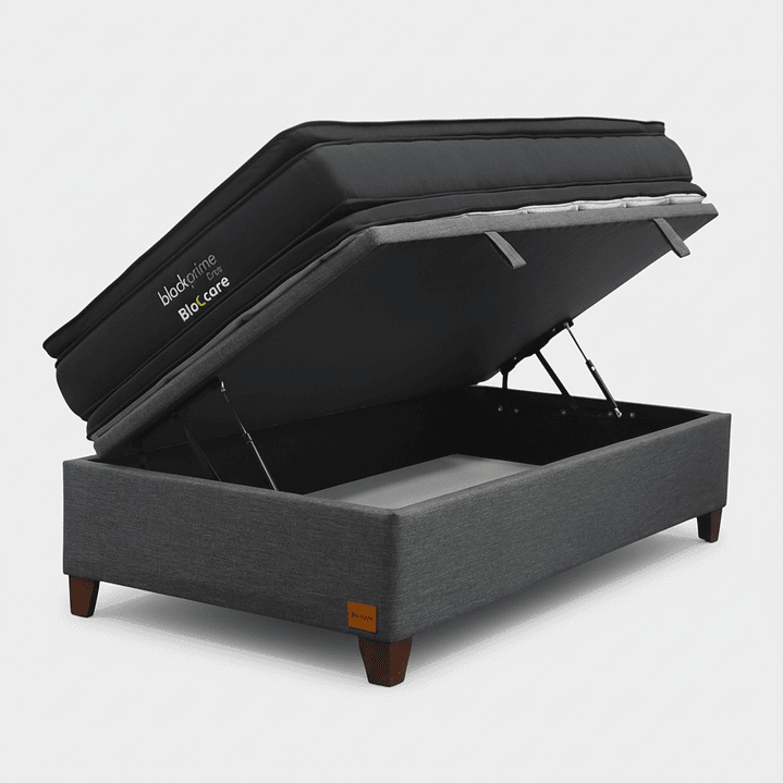 Cama Baul 1.5 Plaza + Colchon Black Prime - Modelo Dos / Con Patas De Madera  5