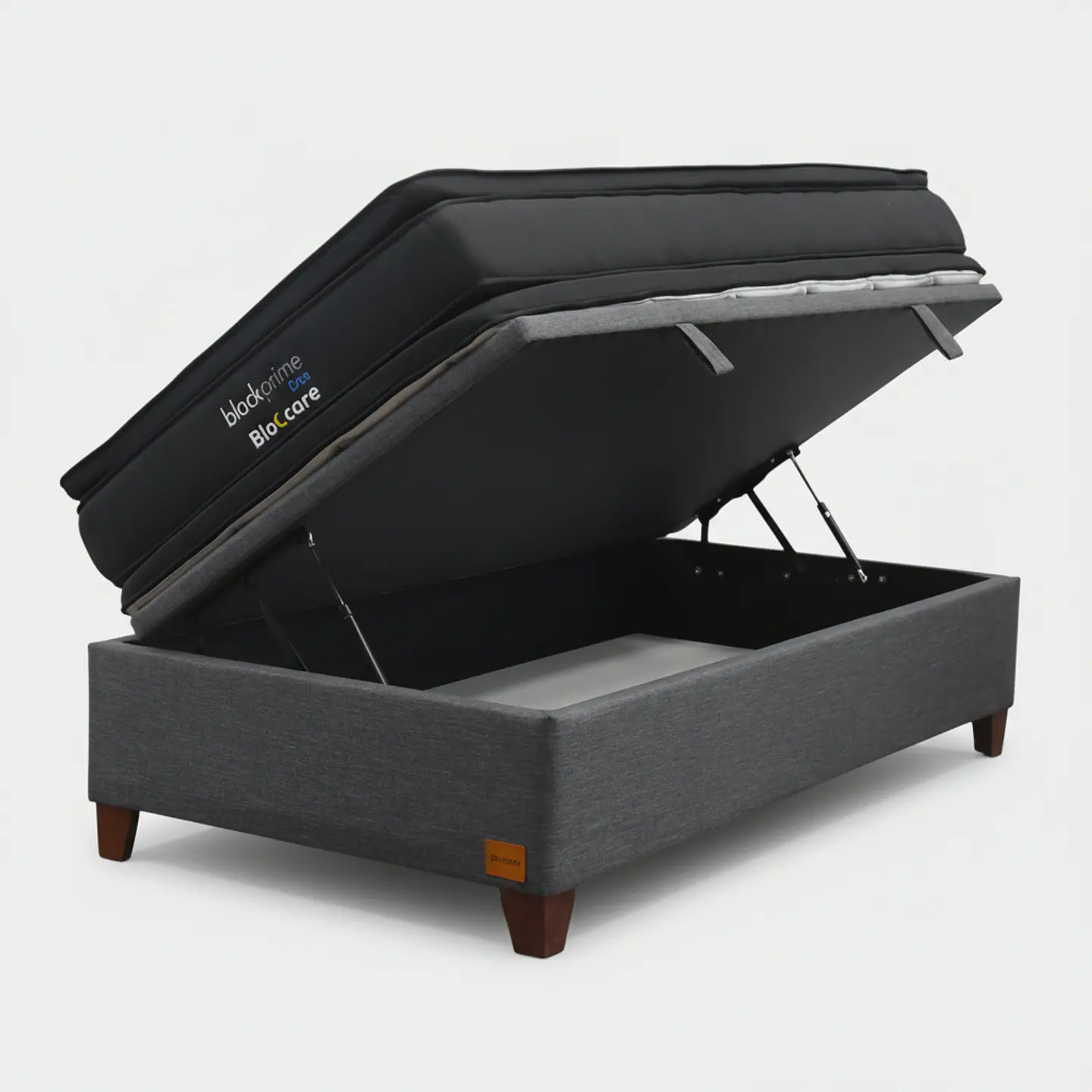 Cama Baul 1.5 Plaza + Colchon Black Prime - Modelo Dos / Con Patas De Madera (Gris) 5
