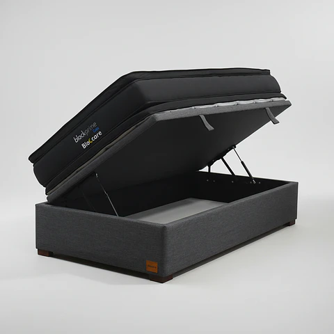 Cama Baul 1.5 Plaza + Colchon Black Prime - Modelo Dos / Con Patas De Madera (Gris)