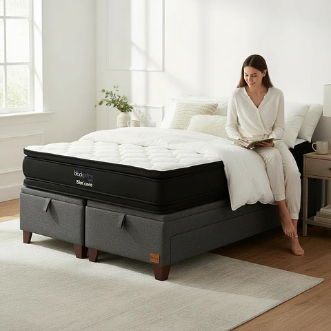 Cama Baul 2 Plazas + Colchon Black Prime - Modelo Dos / Con Patas De Madera