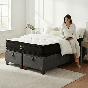 Cama Baul King + Colchon Black Prime - Modelo Dos / Con Patas De Madera