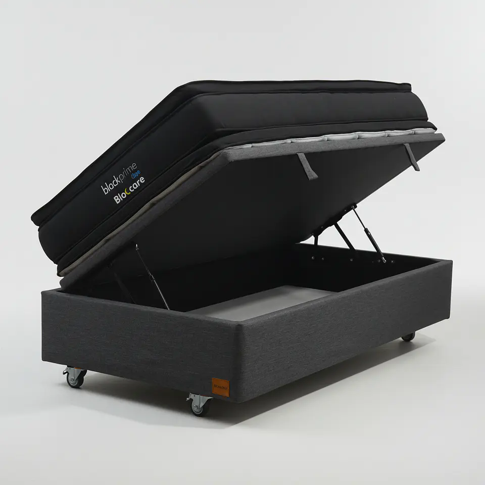 Cama Baul 1.5 Plaza + Colchon Black Prime - Modelo Dos / Ruedas A Eleccion (Gris) 6