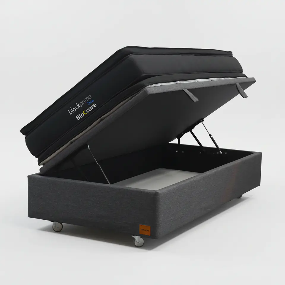 Cama Baul 1.5 Plaza + Colchon Black Prime - Modelo Dos / Ruedas A Eleccion (Gris) 4