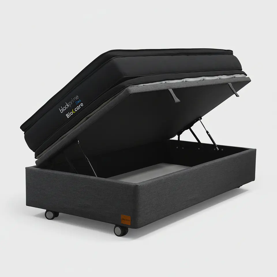 Cama Baul 1.5 Plaza + Colchon Black Prime - Modelo Dos / Ruedas A Eleccion (Gris) 2